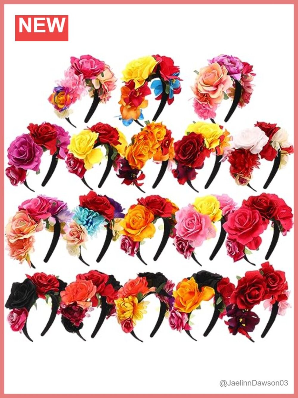 18 Pack Rose Flower Crown Headbands Polyester Plastic Festival Hair Accessories